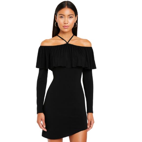 Chaser Ruffle Trim Off Shoulder Dress in Black – NWT Size Medium - Picture 1 of 2
